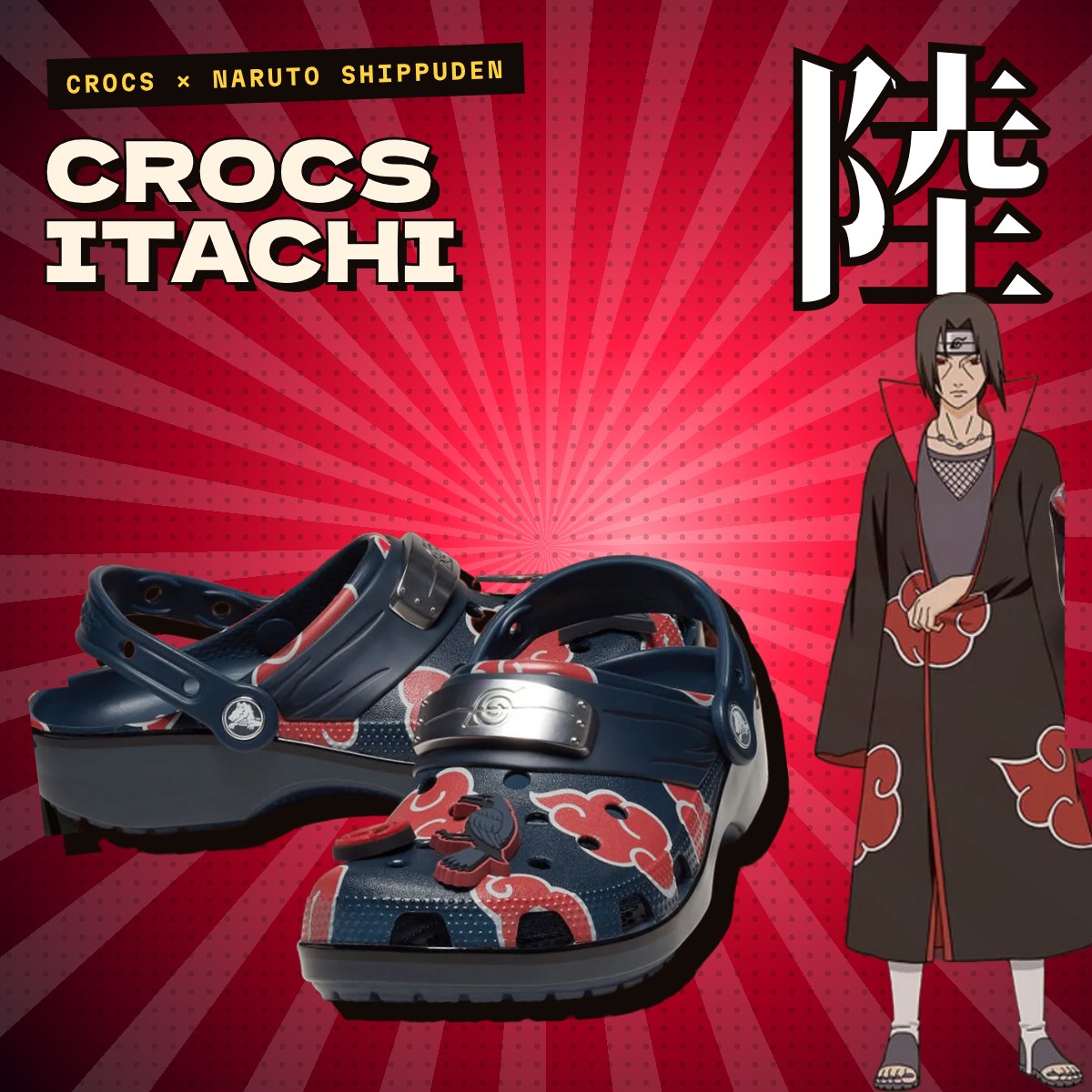 Crocs Naruto Shippuden modèle Itachi, visuel univers Itachi