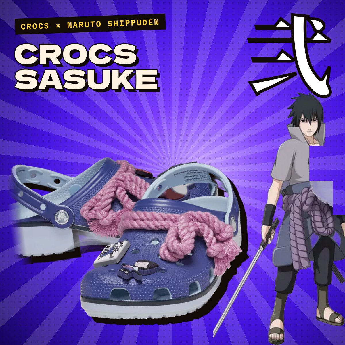 Crocs Naruto Shippuden modèle Sasuke, visuel univers Sasuke